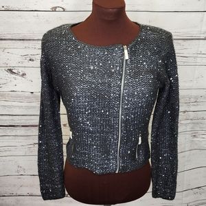 Motivi Gray Zippered‎ Sequin Cardigan Size Small